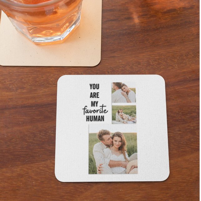 Modern Collage Couple Photo & Romantic Love Quote Square Paper Coaster (Creator Uploaded)