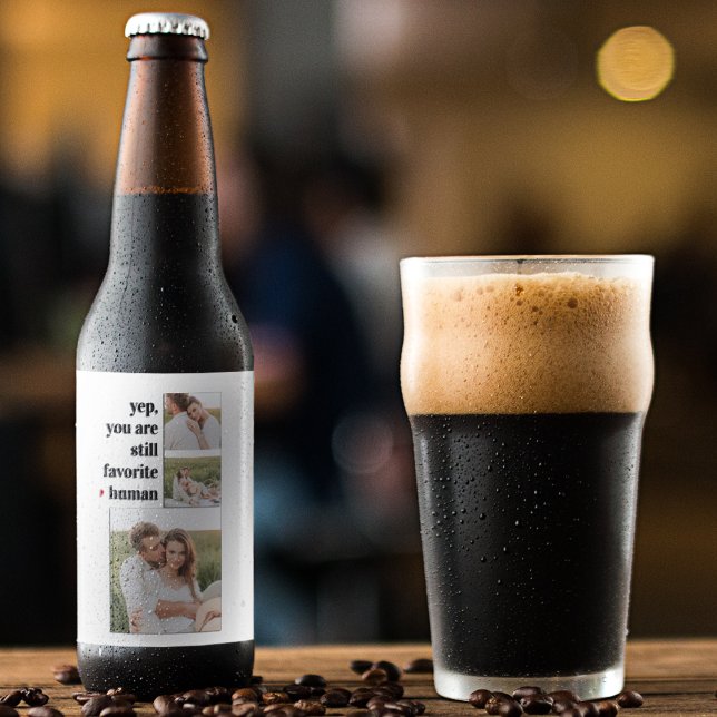 Modern Collage Couple Photo Romantic Quote Beer Bottle Label (Creator Uploaded)