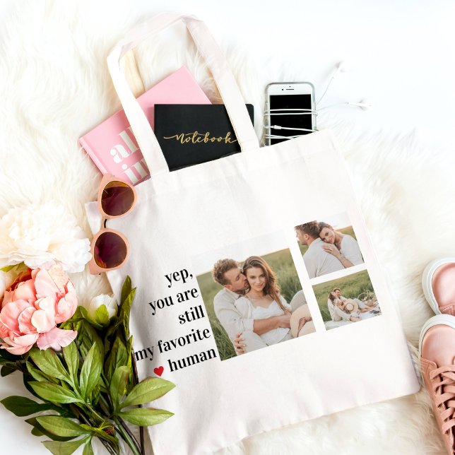 Modern Collage Couple Photo Romantic Quote Tote Bag (Creator Uploaded)