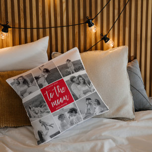 Modern Collage Couple Photo & To The Moon Quote Cushion