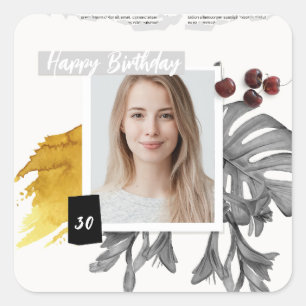 Modern Collage Custom Photo 30 Birthday Square Sticker