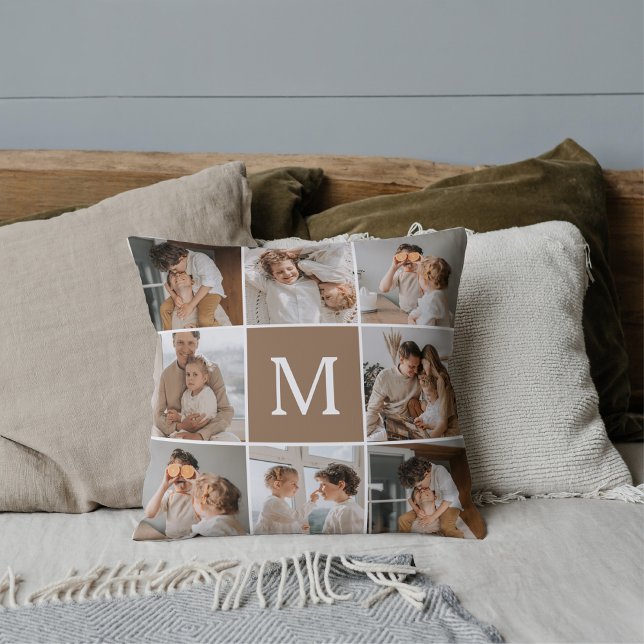 Modern Collage Family Photo With Initial Cushion (Creator Uploaded)