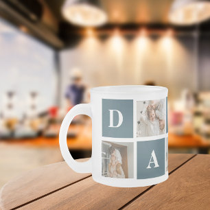 Modern Collage Fathers Photo & Green Daddy Gifts Frosted Glass Coffee Mug