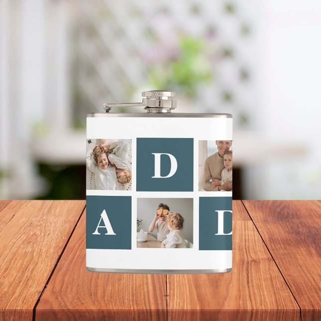 Modern Collage Fathers Photo & Green Daddy Gifts Hip Flask (Creator Uploaded)