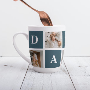 Modern Collage Fathers Photo & Green Daddy Gifts Latte Mug