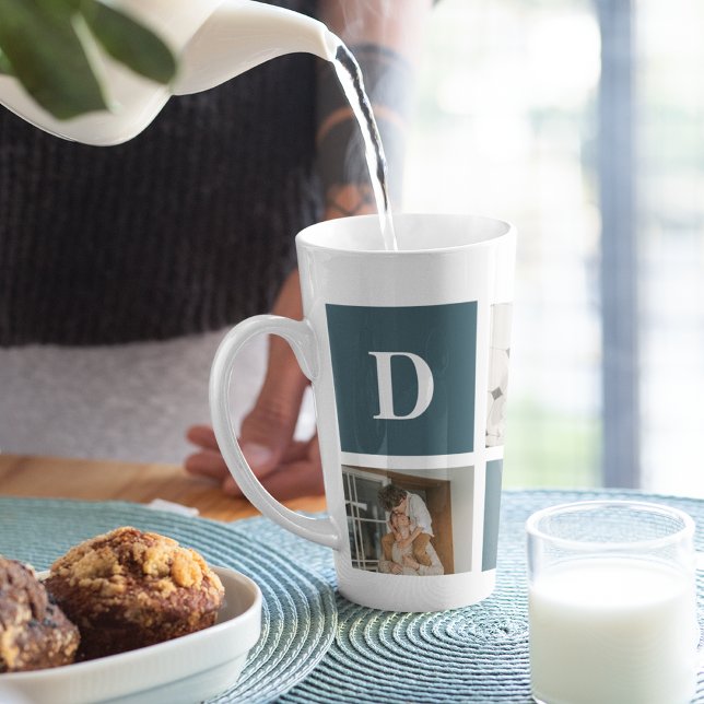 Modern Collage Fathers Photo & Green Daddy Gifts Latte Mug (Creator Uploaded)