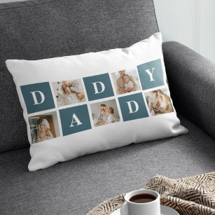 Modern Collage Fathers Photo & Green Daddy Gifts Lumbar Cushion
