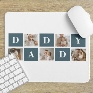 Modern Collage Fathers Photo & Green Daddy Gifts Mouse Mat