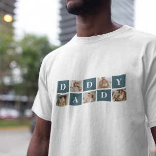 Modern Collage Fathers Photo & Green Daddy Gifts T-Shirt