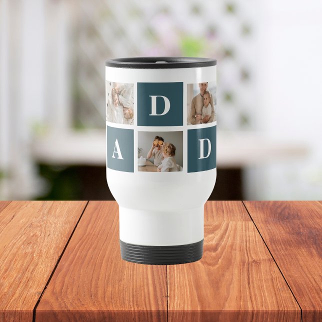 Modern Collage Fathers Photo & Green Daddy Gifts Travel Mug (Creator Uploaded)