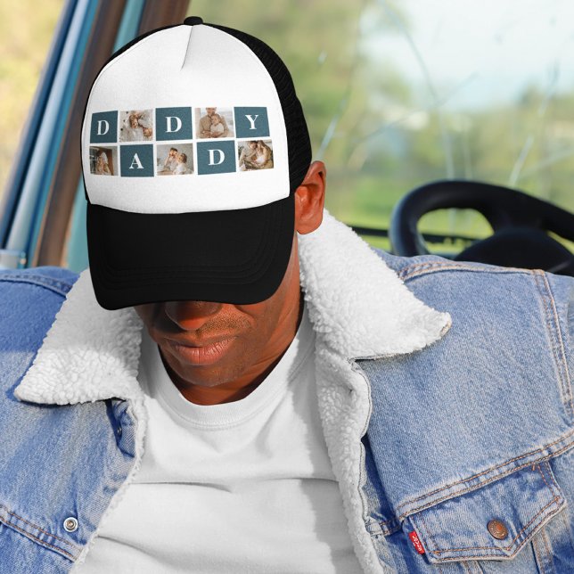 Modern Collage Fathers Photo & Green Daddy Gifts Trucker Hat (Creator Uploaded)