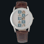 Modern Collage Fathers Photo & Green Daddy Gifts Watch<br><div class="desc">A modern collage fathers photo is a personalised gift that combines multiple photos of a father or father figure in a creative and stylish manner. It involves selecting several meaningful pictures and arranging them in a collage format, often with overlapping or grid-like designs. The photos can feature different moments or...</div>