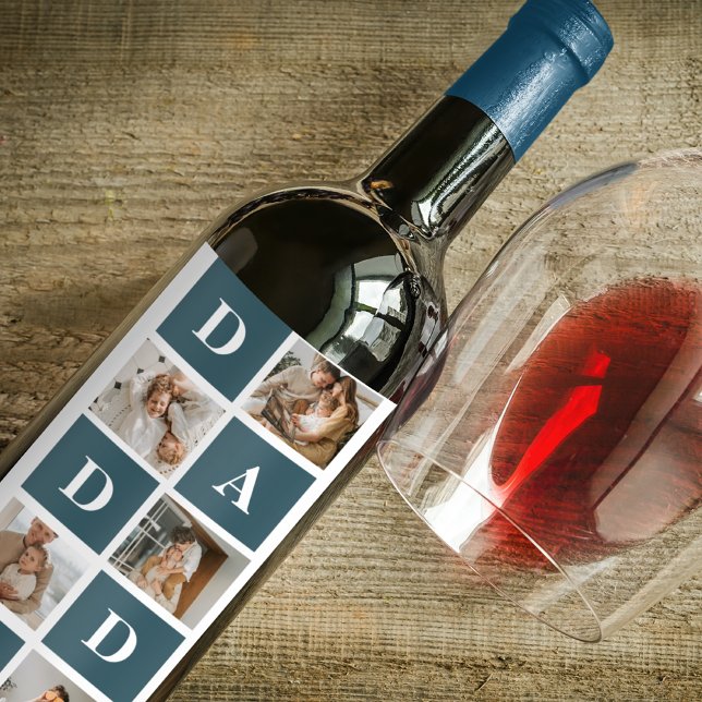 Modern Collage Fathers Photo & Green Daddy Gifts Wine Label (Creator Uploaded)