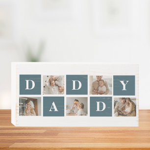 Modern Collage Fathers Photo & Green Daddy Gifts Wooden Box Sign