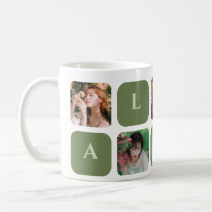 Modern Collage Green Pastel Colour Photo Name Coffee Mug