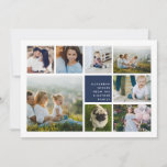 Modern Collage | Hanukkah Photo Card<br><div class="desc">Modern Hanukkah photo collage card features eight photos arranged in a grid layout,  with your personal holiday message and names in white on rich navy blue. A simple and minimal design that shows off your favourite photos.</div>