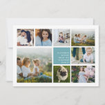 Modern Collage | Hanukkah Photo Card<br><div class="desc">Modern Hanukkah photo collage card features eight photos arranged in a grid layout,  with your personal holiday message and names in white on aqua. A simple and minimal design that shows off your favourite photos.</div>