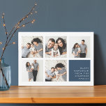 Modern Collage | Hanukkah Photo Card<br><div class="desc">Modern Hanukkah photo collage card features five square photos arranged in a grid layout,  with your personal holiday message and names in white on light smoky navy blue at the lower right. A simple and minimal Hanukkah design that shows off your favourite photos.</div>