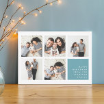 Modern Collage | Hanukkah Photo Card<br><div class="desc">Modern Hanukkah photo collage card features five square photos  in a grid layout,  with your personal holiday message and names in white on dusty aqua at the lower right. Simple and minimal Hanukkah design that shows off your favourite photos.</div>
