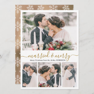 Modern Collage Married and Merry Christmas Card
