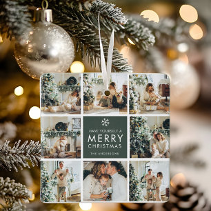 Modern Collage “Merry Christmas” Multi Photo Ceramic Ornament