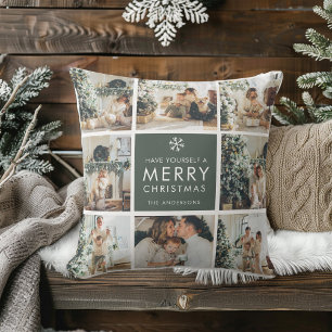 Modern Collage “Merry Christmas” Multi Photo  Cushion