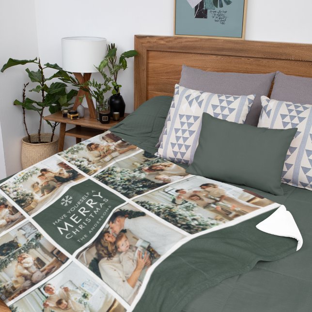 Modern Collage “Merry Christmas” Multi Photo Fleece Blanket (Creator Uploaded)