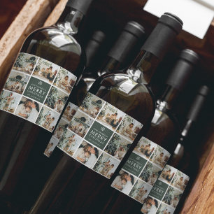 Modern Collage “Merry Christmas” Multi Photo Wine Label