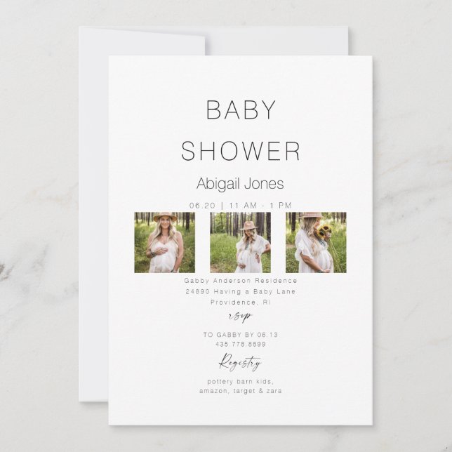 Modern Collage Mum-to-be 3 Photo Baby Shower  Invitation (Front)