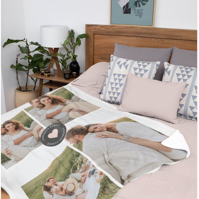 Modern Collage Personalised Family Photo Gift Fleece Blanket (Creator Uploaded)