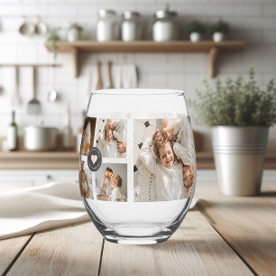 Modern Collage Personalised Family Photo Gift Stemless Wine Glass