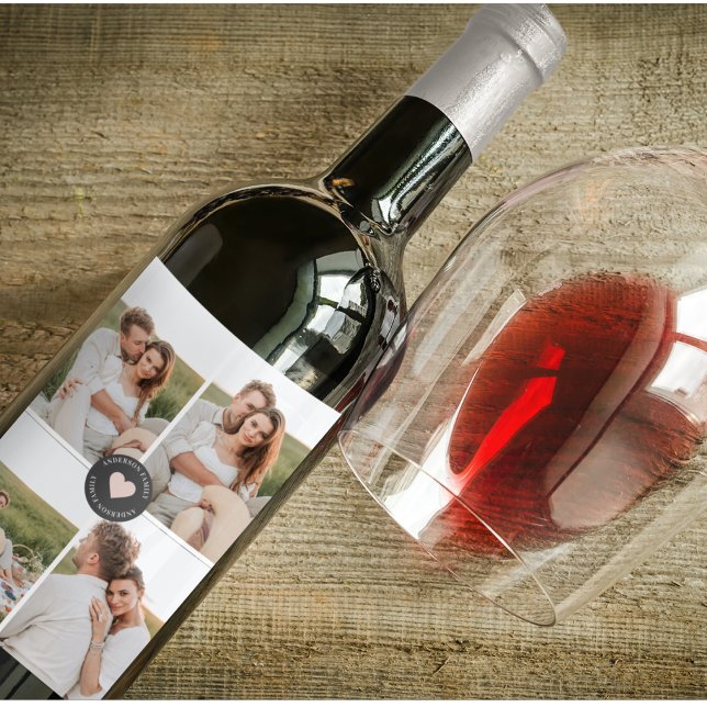 Modern Collage Personalised Family Photo Gift Wine Label (Creator Uploaded)