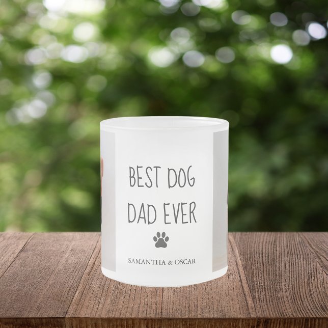 Modern Collage Photo Best Dad Dog Ever Frosted Glass Coffee Mug (Creator Uploaded)