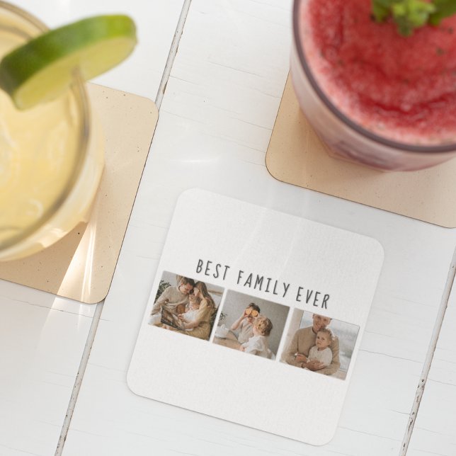 Modern Collage Photo & Best Family Ever Best Gift Square Paper Coaster (Creator Uploaded)