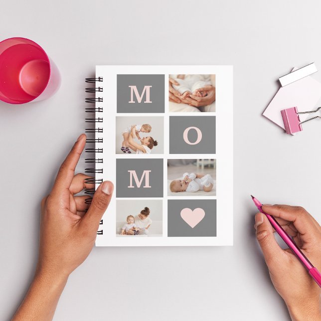 Modern Collage Photo Best Mom  Pink & Grey Gift Notebook (Creator Uploaded)