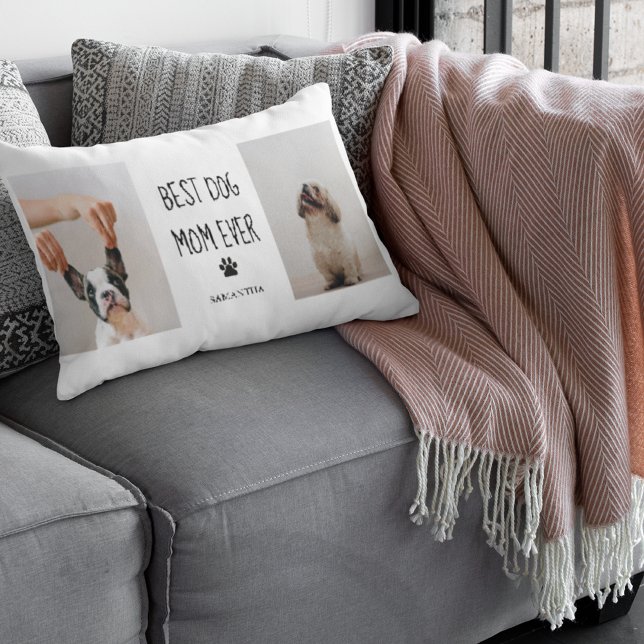 Modern Collage Photo Best Mum Dog Ever  Lumbar Cushion (Creator Uploaded)