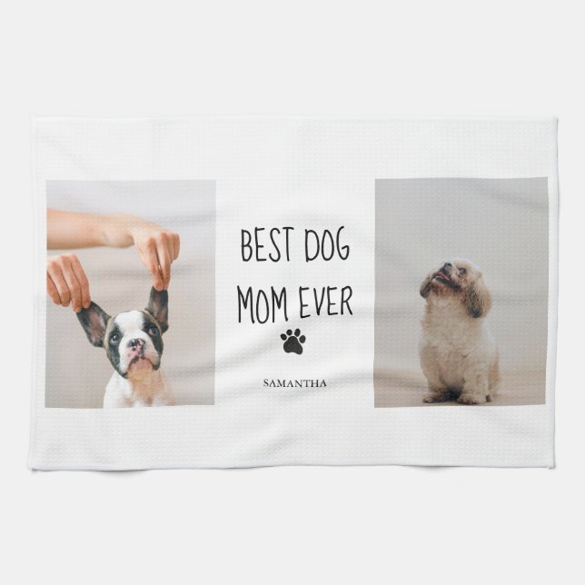 Modern Collage Photo Best Mum Dog Ever  Tea Towel (Horizontal)