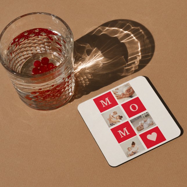 Modern Collage Photo &  Best Mum Ever Gift Square Paper Coaster (Creator Uploaded)
