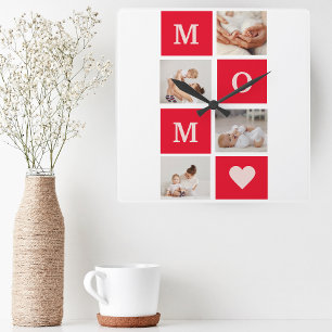 Modern Collage Photo & Best Mum Ever Gift Square Wall Clock