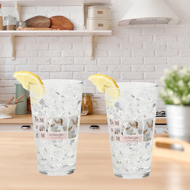 Modern Collage Photo Best Mum Ever Pink Gift Glass (Creator Uploaded)