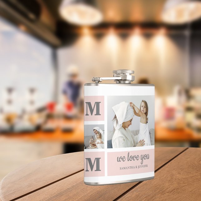 Modern Collage Photo Best Mum Ever Pink Gift Hip Flask (Creator Uploaded)