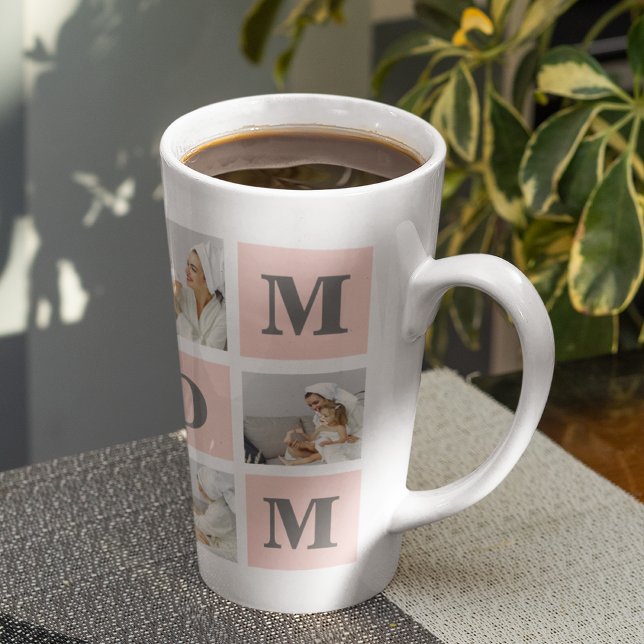 Modern Collage Photo Best Mum Ever Pink Gift Latte Mug (Creator Uploaded)