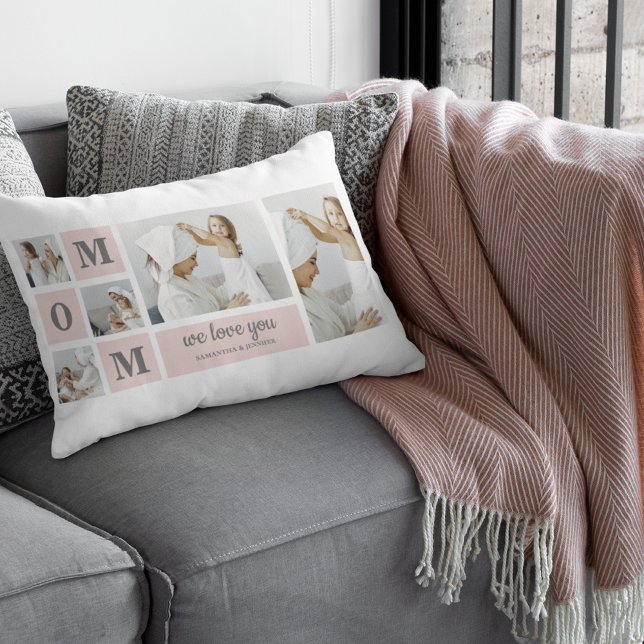 Modern Collage Photo Best Mum Ever Pink Gift Lumbar Cushion (Creator Uploaded)