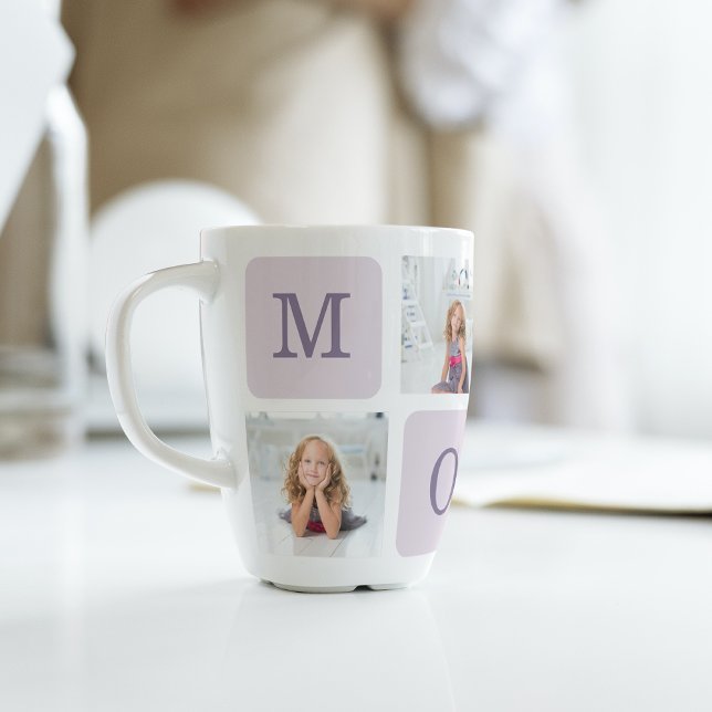 Modern Collage Photo Best Mum Ever Purple Gift Latte Mug (Creator Uploaded)