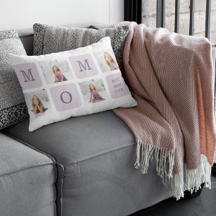 Modern Collage Photo Best Mum Ever Purple Gift Lumbar Cushion