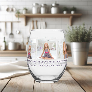 Modern Collage Photo Best Mum Ever Purple Gift  Stemless Wine Glass