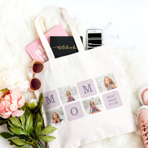 Modern Collage Photo Best Mum Ever Purple Gift Tote Bag