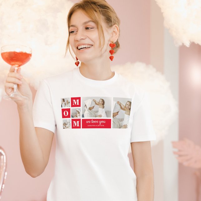 Modern Collage Photo Best Mum Ever Red Gifts T-Shirt (Creator Uploaded)
