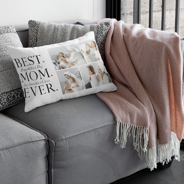 Modern Collage Photo Best Mum Happy Mothers Day Lumbar Cushion (Creator Uploaded)