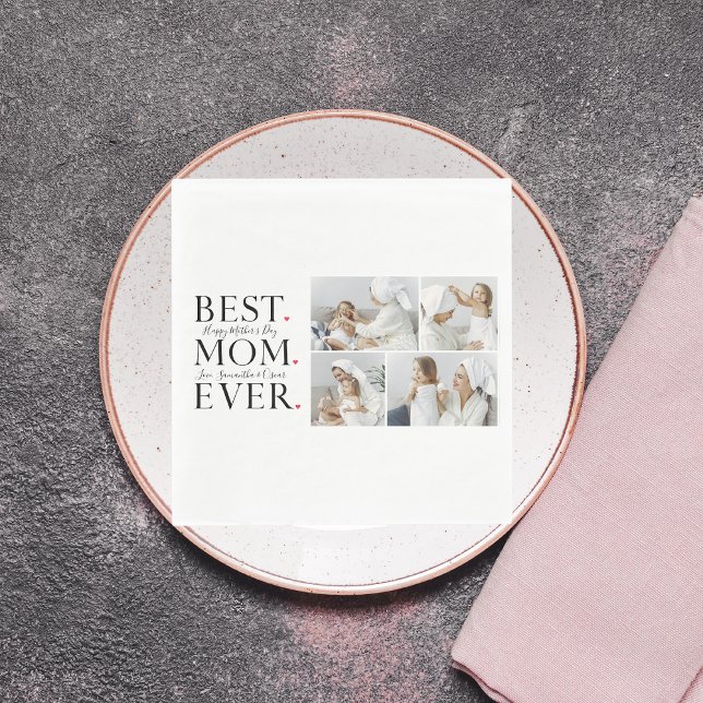 Modern Collage Photo Best Mum Happy Mothers Day Napkin (Creator Uploaded)